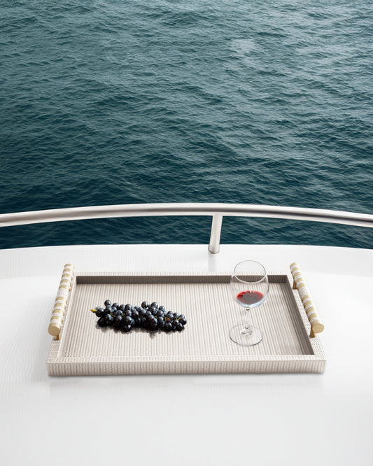 Cream Rectangular tray With Satin Brass Handles - Maison SIA