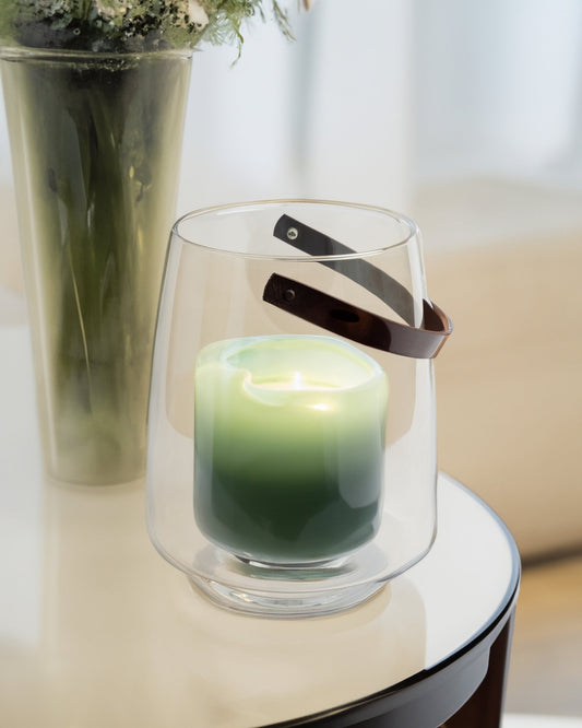 Hurricane with leather handle - Luster glass 28x35cm - Maison SIA