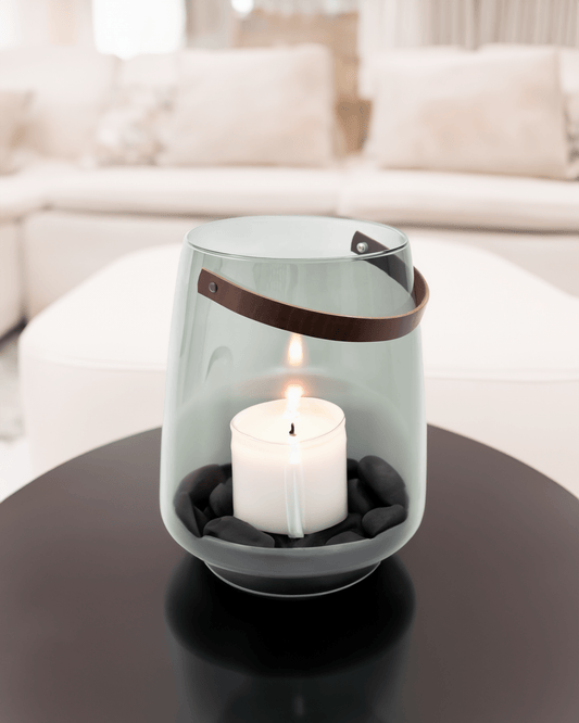 Hurricane with leather handle - Smoke glass 28x35cm - Maison SIA