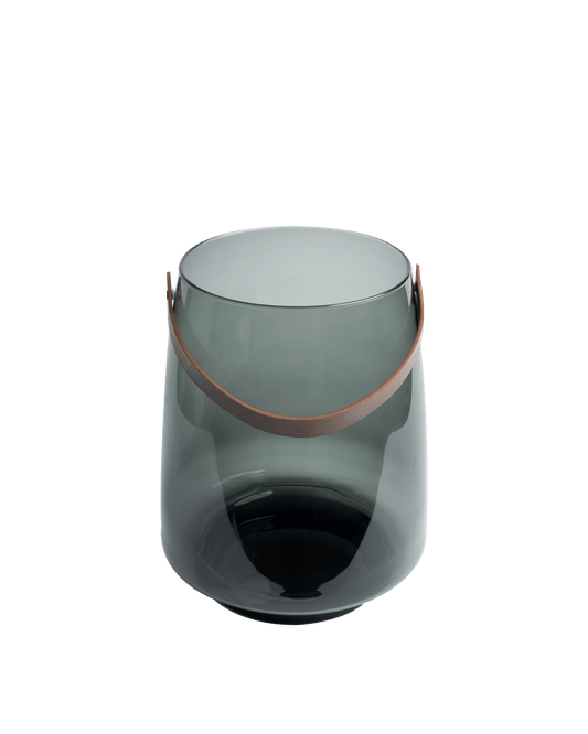 Hurricane with leather handle - Smoke glass 28x35cm - Maison SIA