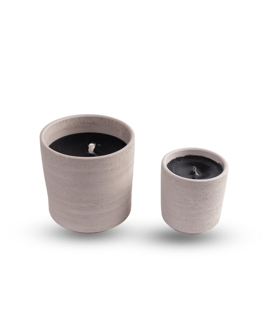 Round grey concrete/white terracotta pot 14x15cm - Maison SIA