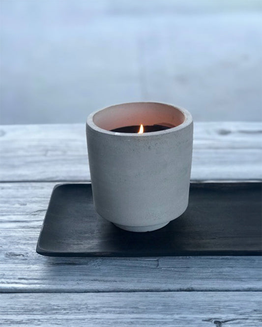 Round grey concrete/white terracotta pot 14x15cm - Maison SIA