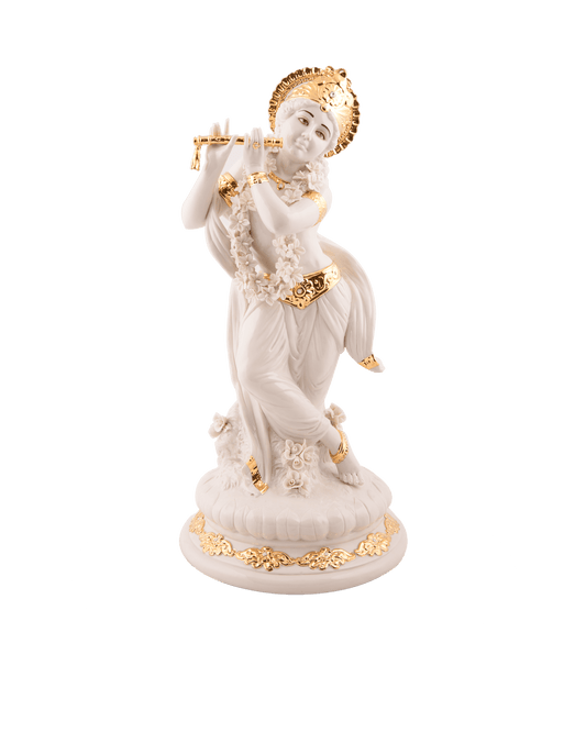White & Gold Lord Krishna Idol - Maison SIA