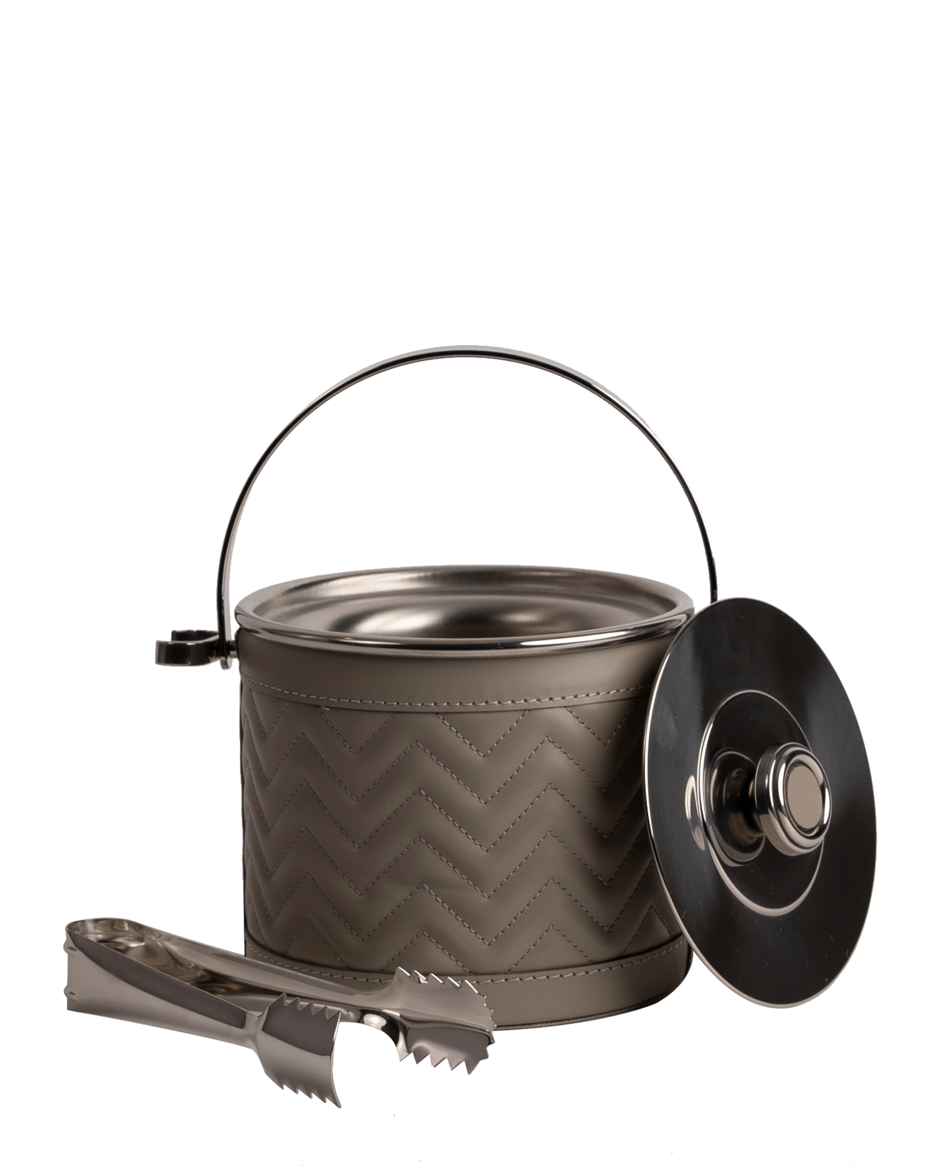 Gio- Stainless Steel Ice Bucket covered with herringbone leather - Maison SIA