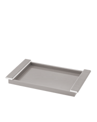 Sleek Grey Lacquered Tray with Leather Wrapped Handles