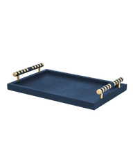 Navy Blue Rectangular tray With Chrome Brass Handles