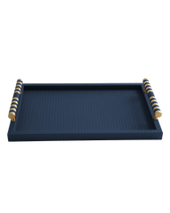 Navy Blue Rectangular tray With Chrome Brass Handles