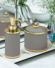 Olimpia round soap dispenser shiny brass in Light grey