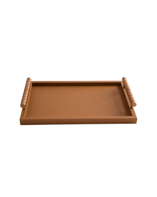 Camel Rectangular tray With Satin Brass Handles - Maison SIA