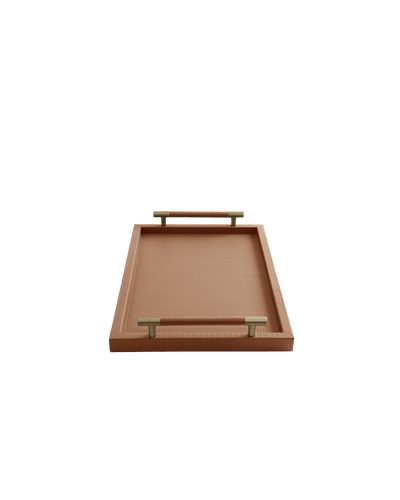 Camel Rectangular tray With Satin Gold Handles