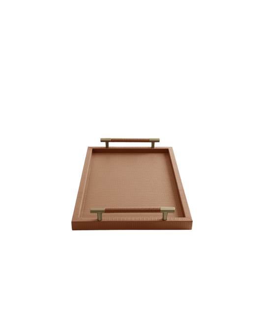 Camel Rectangular tray With Satin Gold Handles - Maison SIA