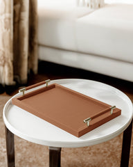 Camel Rectangular tray With Satin Gold Handles