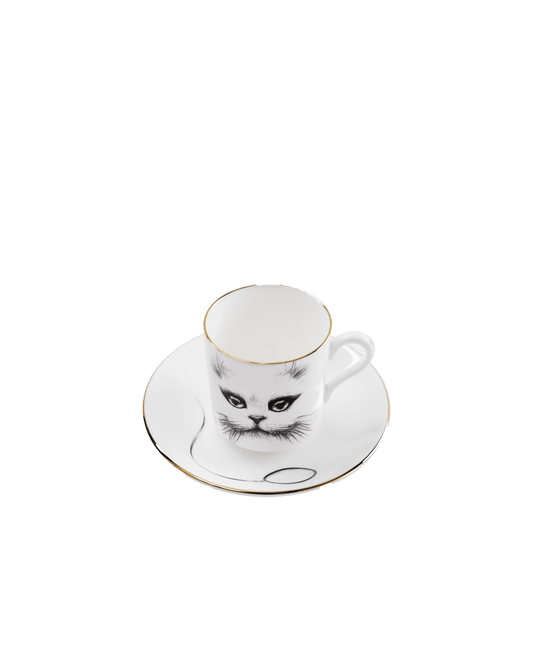 Cat Monocle Espresso Cup & Saucer - Maison SIA