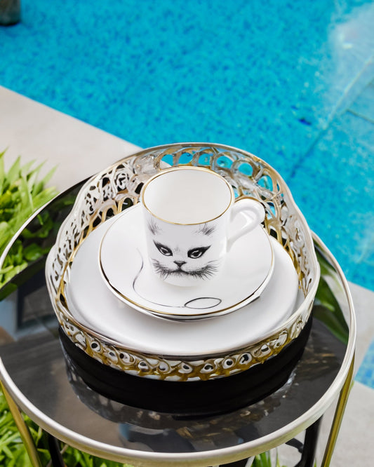 Cat Monocle Espresso Cup & Saucer - Maison SIA