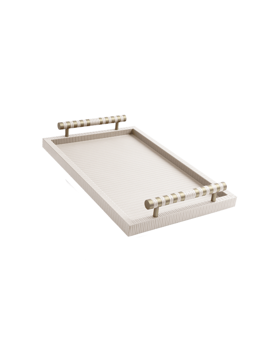 Cream Rectangular tray With Satin Brass Handles - Maison SIA