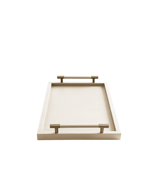 Cream Rectangular tray With Satin Gold Handles - Maison SIA