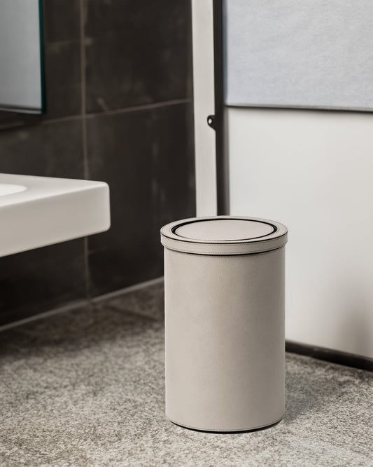 Cream Round Metal Bin with Lid - Maison SIA