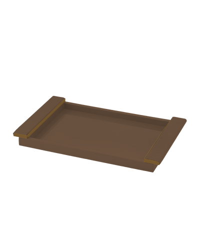 Laquered tray with leather wrapped handles in Taupe