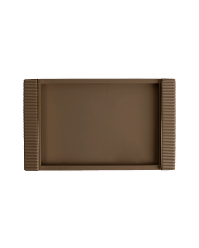 Laquered tray with leather wrapped handles in Taupe