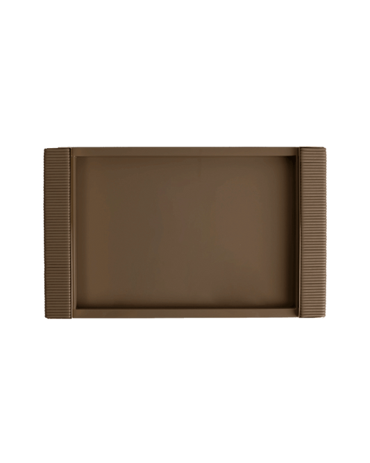 Laquered tray with leather wrapped handles in Taupe - Maison SIA