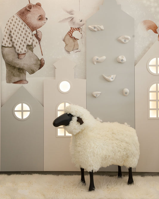 Life size Large black wood head up white Sheep - Maison SIA