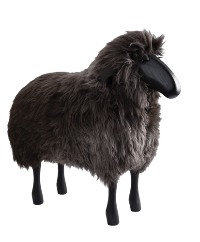 Life size medium head up black wood brown sheep