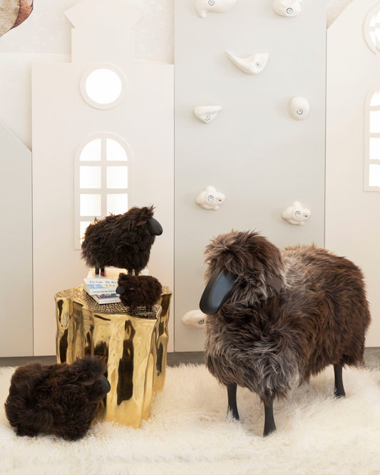 Life size medium head up black wood brown sheep - Maison SIA