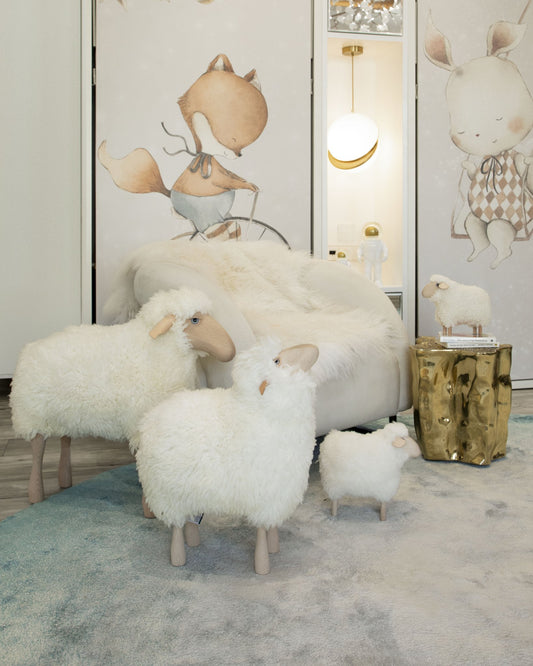 Lifesize Medium wood head up white Sheep - Maison SIA