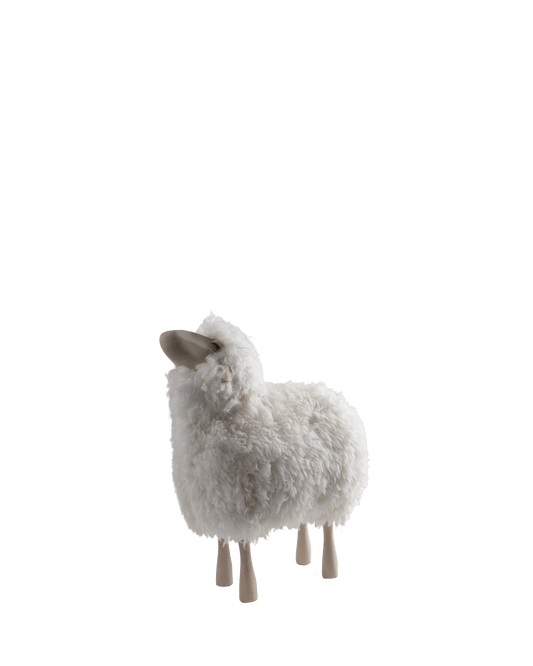 Lifesize small natural wood head up white Sheep - Maison SIA