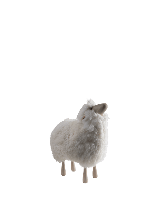 Lifesize small natural wood head up white Sheep - Maison SIA