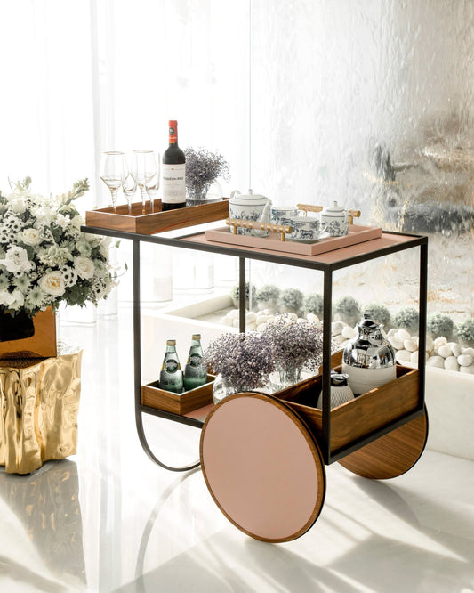 Magenta serving trolley with three removable trays - Camel - Maison SIA