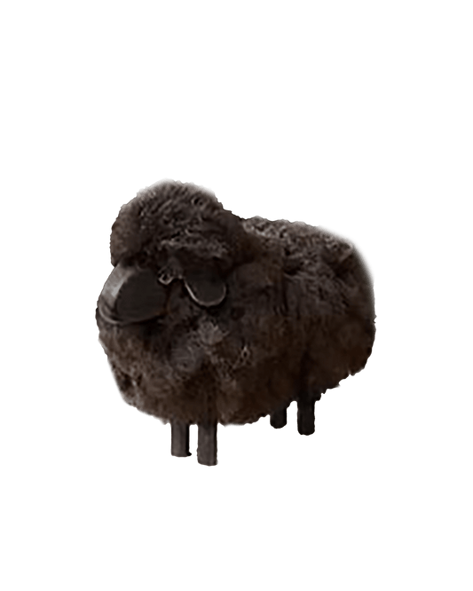 Miniature Elegance: Brown Fur Sheep in Black Wood - Maison SIA