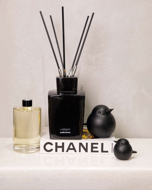 Minimal Boisse Mousee Reed Diffuser in black ceramic jar - Maison SIA