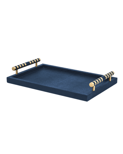 Navy Blue Rectangular tray With Chrome Brass Handles