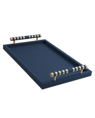 Navy Blue Rectangular tray With Chrome Brass Handles