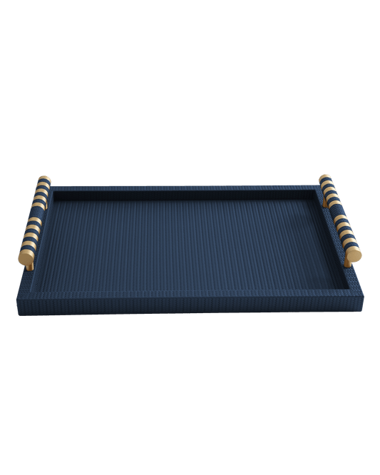 Navy Blue Rectangular tray With Chrome Brass Handles - Maison SIA