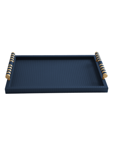 Navy Blue Rectangular tray With Chrome Brass Handles – Maison SIA