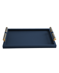 Navy Blue Rectangular tray With Chrome Brass Handles