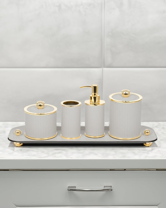 Olimpia large tray with gold details in Light grey - Maison SIA