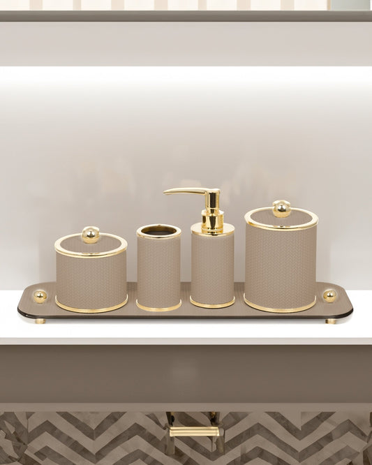 Olimpia large tray with gold details in Taupe - Maison SIA