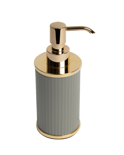 Olimpia round soap dispenser shiny brass in Light grey