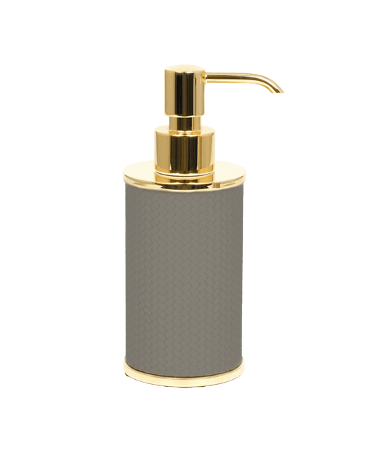 Olimpia round soap dispenser shiny brass in Light grey - Maison SIA