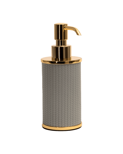 Olimpia round soap dispenser shiny brass in Light grey