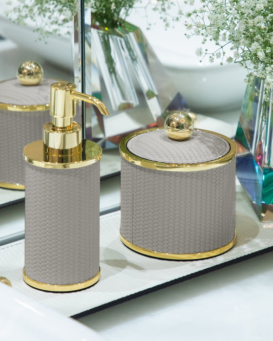 Olimpia Small round box shiny brass in Light grey - Maison SIA