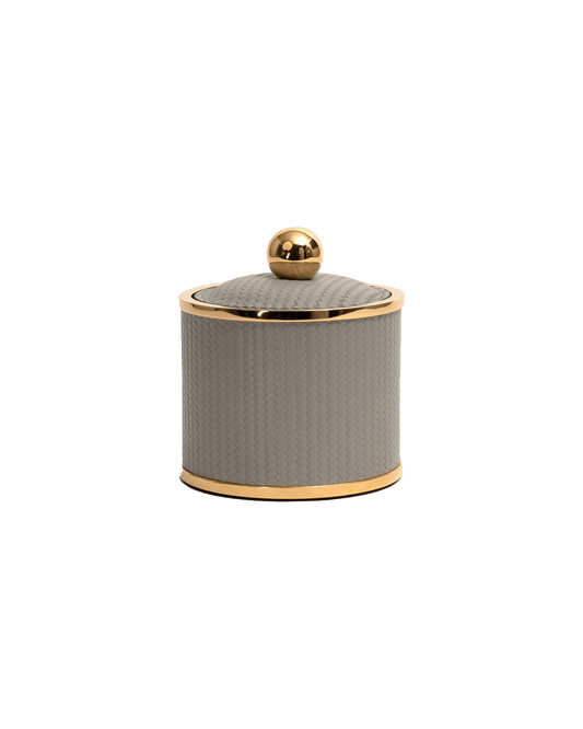 Olimpia Small round box shiny brass in Light grey - Maison SIA