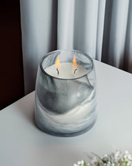 Scented Candle conical glass vase with black and white waves Large