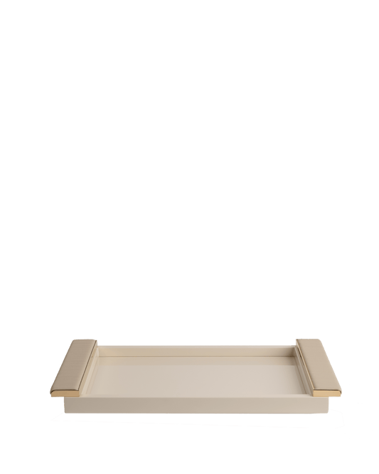 Sleek Ivory Lacquered Tray with Leather Wrapped Handles - Maison SIA