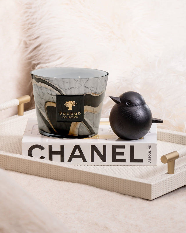 Bougie Parfumée De Luxe Baobab Collection - Stones Marble, 24 Cm De Haut, Noir, Flamme Coulante, Non Parfumée