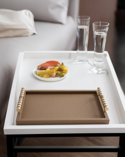 Taupe Rectangular tray With Chrome Brass Handle - Maison SIA