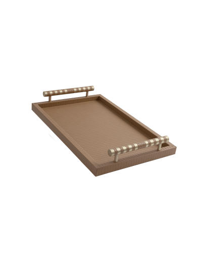 Taupe Rectangular tray With Chrome Brass Handle